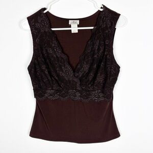 Vintage CDW Creative Design Works Top Size Small Lace Cami Brown V Neck